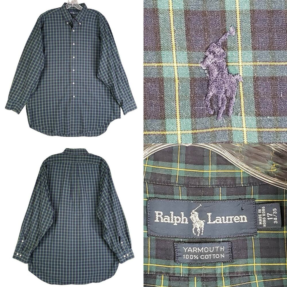Polo Ralph Lauren Oxford Shirt Men's XL 17 Green Plaid LS Button Down